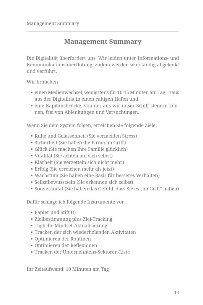 Gliederung zum Buch: Erfolg durch Selbstführung 1 In 10 Minuten zu Erfolg, Ruhe und Gelassenheit